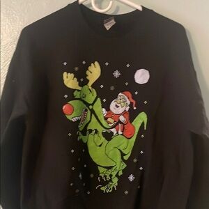 Gildan Black Crewneck Jacket with Festive Dinosaur Design
